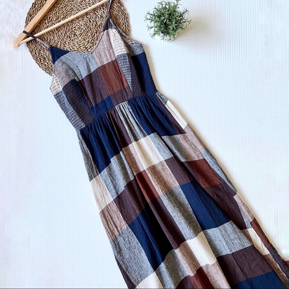 Plaid Printed Angie Fall Brown Sleeveless Maxi Dress